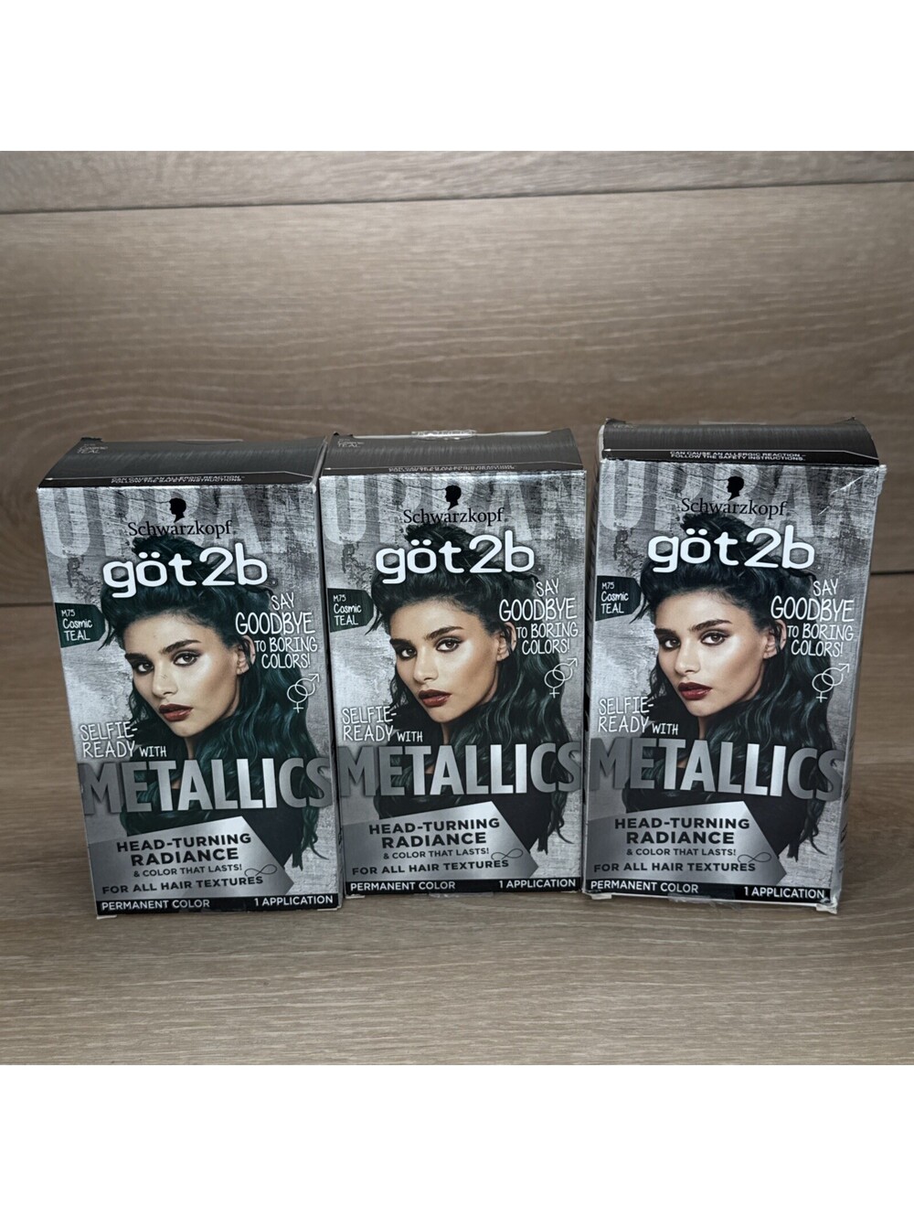 (3) Schwarzkopf Got2b Cosmic Teal Metallics Permanent Hair Color Dye Cream M75